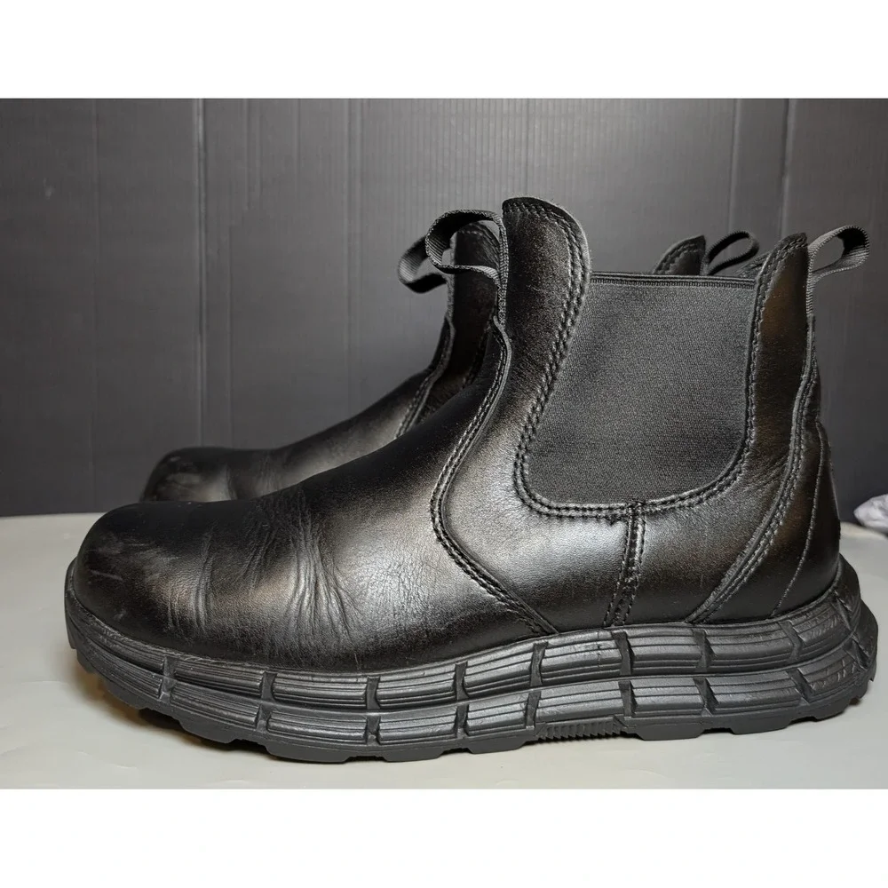 HAWX Mens Chelsea Work Boots Black Leather Slip Resistant Soft Toe 8.5D